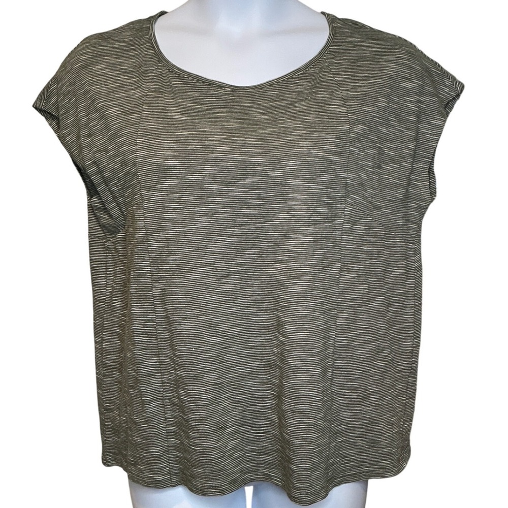 J Jill Womens‎ Striped Cap Sleeve Top Sz M Green White Oversized Flowy Coastal